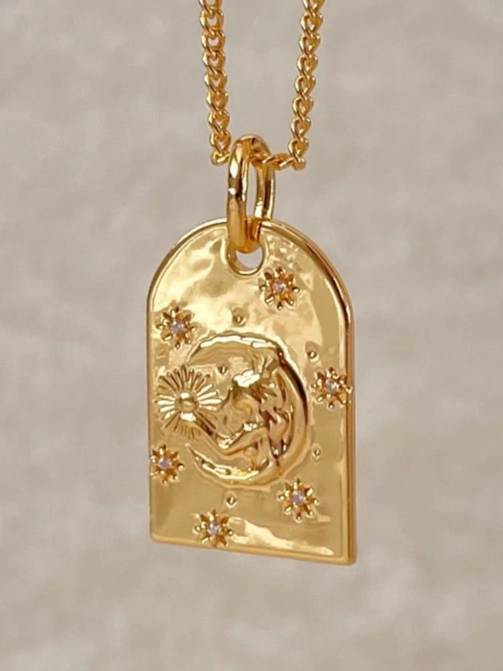 Namaste Jewelry Goddess Necklace Gold Pendant Tag Charm‎ Celestial Sun Moon Star